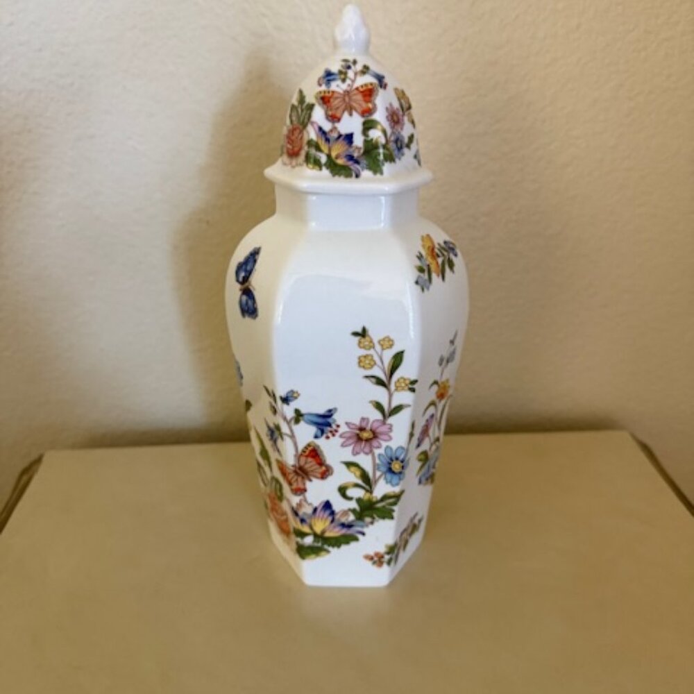 Vtg Aynsley English Bone China Porcelain "Cottage Garden" Hexagonal Ginger Jar